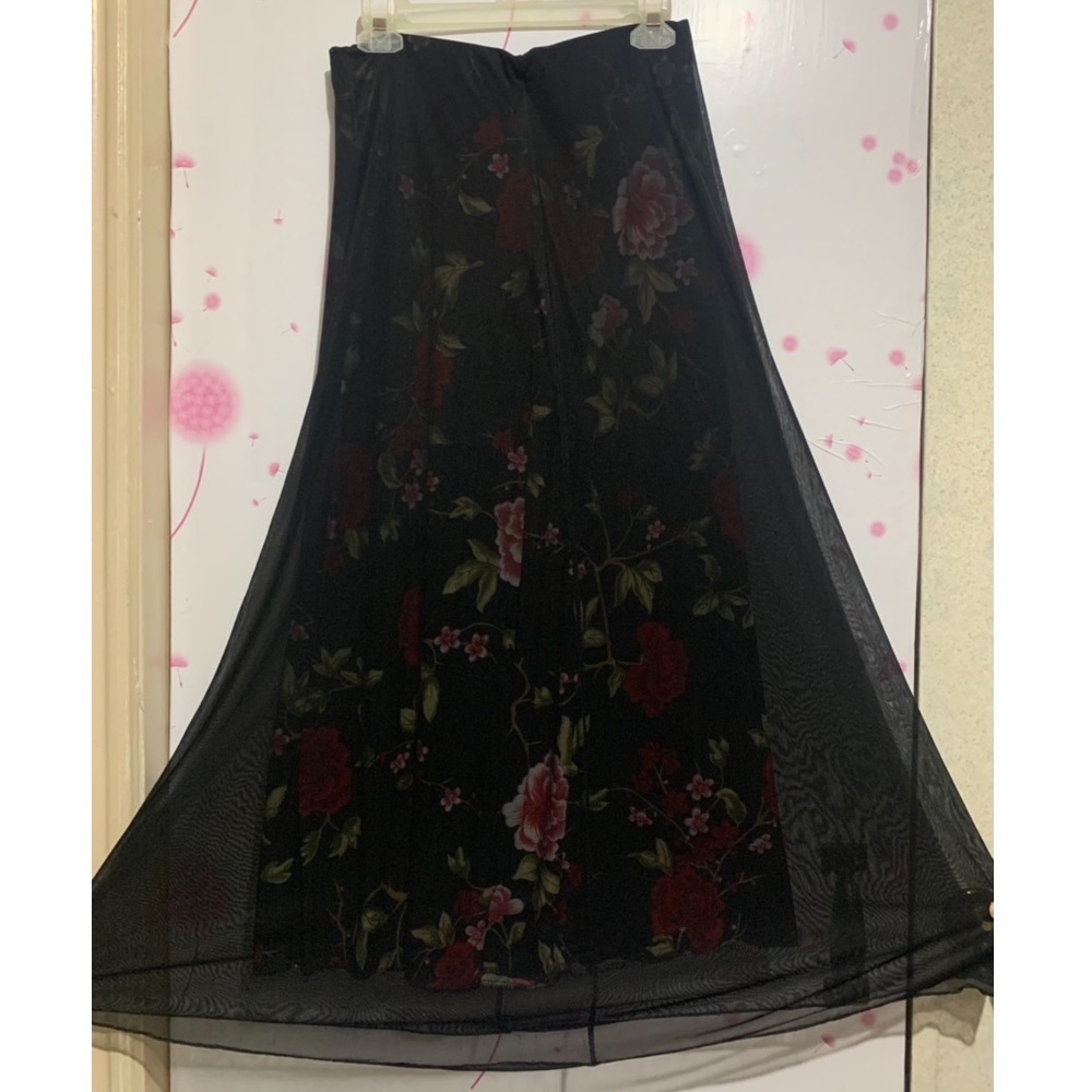NEW Floral Maxi Skirt with Sheer Overlay